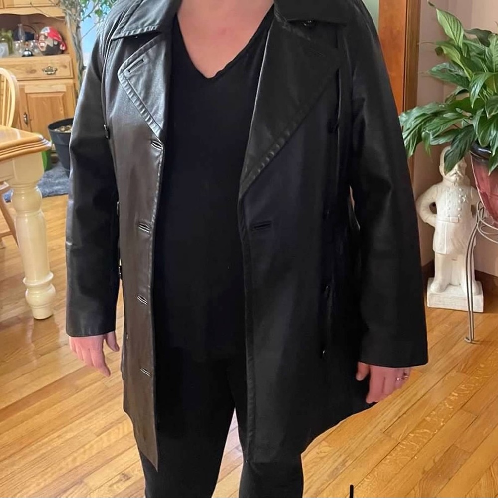 Black Leather coat with lined inside
